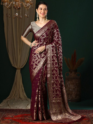 ANOUK Woven Kanjivaram Georgette Saree(Magenta)