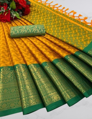 VRINDITA FASHION Printed Daily Wear Chiffon Saree(Yellow)
