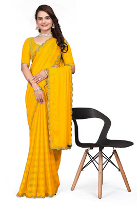 PRAGATI DESIGNER Self Design Bollywood Raw Silk Saree(Yellow)