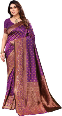 Moda Rapido Woven Kanjivaram Jacquard Saree(Purple)