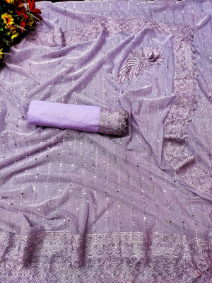 Snehdeep Embellished Bollywood Lycra Blend Saree(Purple)