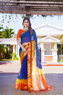 Aarunika SST Striped Bollywood Organza Saree(Light Blue)