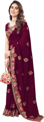 KHRITI FAB Embroidered Bollywood Georgette Saree(Brown)