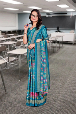 Feminista Printed, Solid/Plain Daily Wear Crepe Saree(Blue)