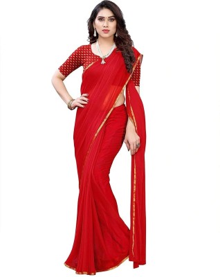 SainiVastra Solid/Plain Bollywood Chiffon Saree(Red)