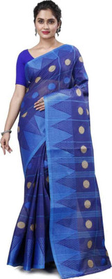 Ruuprekha Self Design Tant Pure Cotton Saree(Blue)