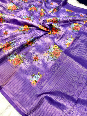 Banaras silk palace Digital Print Banarasi Viscose Rayon Saree(Blue)