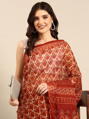 SHANVIKA Printed Daily Wear Pure Cotton Saree(Orange)