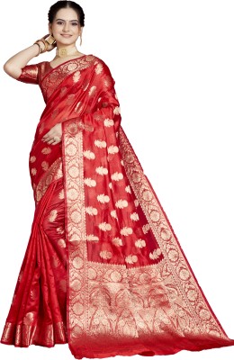 SHRIMAY Floral Print Bollywood Net, Organza Saree(Red)