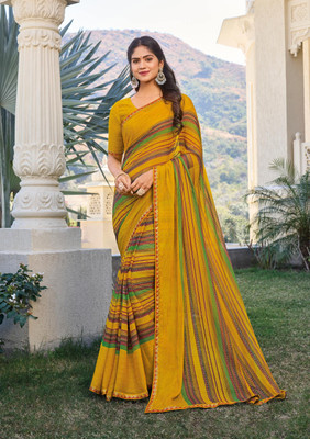 Laxmipati sarees Striped Daily Wear Chiffon Saree(Mustard)