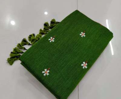 TutunDebnath Embroidered Handloom Cotton Blend Saree(Green)