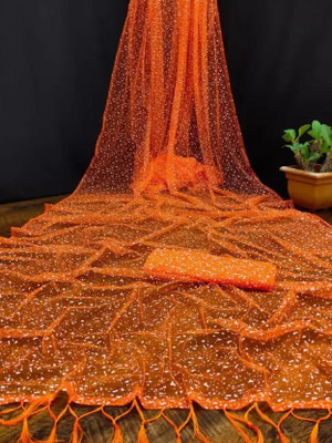 FINIVOIR Self Design Bollywood Net Saree(Orange)