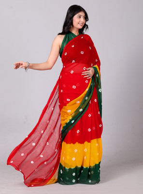 KHATRI AND SONS Self Design Bandhani Chiffon, Georgette Saree(Multicolor)