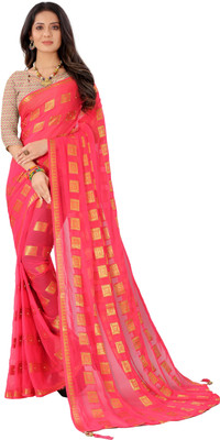 RHEY Woven Bollywood Chiffon Saree(Pink)