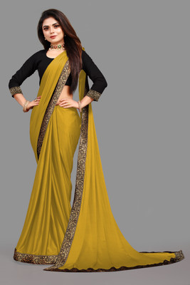 3Buddy Fashion Solid/Plain Daily Wear Lycra Blend Saree(Mustard)