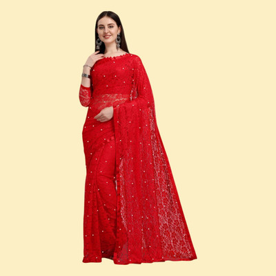 nexxxa Self Design Bollywood Net Saree(Red)