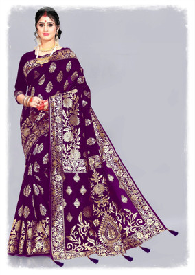 Blue Wish Temple Border Bollywood Jacquard Saree(Purple)