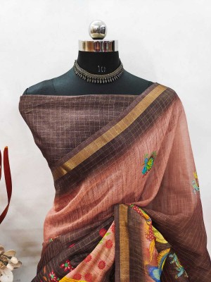 MAANVIT Self Design Kanjivaram Linen, Cotton Linen Saree(Brown)