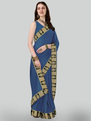 Chhavi Fashion Solid/Plain Banarasi Chiffon Saree(Dark Blue)