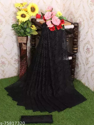 online bazaarr Self Design Bollywood Net Saree(Black)