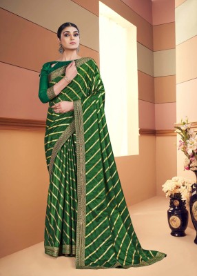 AVANTIKA FASHION Woven, Embellished, Dyed, Printed Bollywood Pure Silk, Art Silk Saree(Green)
