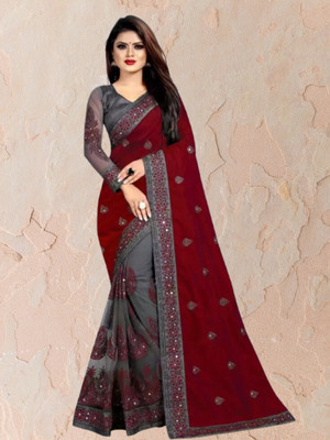 JAYAMENTERPRISE Floral Print, Embroidered Bollywood Net, Lycra Saree(Maroon)