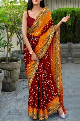rajranitextiles Printed Bandhani Georgette Saree(Red)
