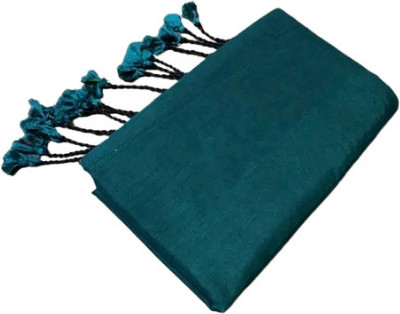 Apu handloom Solid/Plain Handloom Cotton Blend Saree(Green)