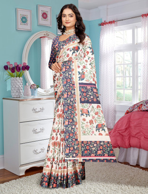 HangerStories Printed Kanjivaram Pure Cotton, Cotton Silk Saree(Multicolor)