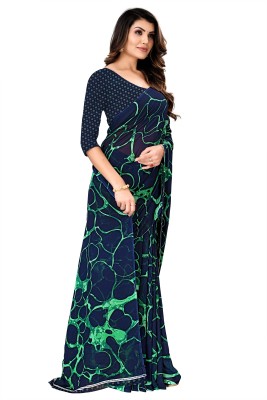 Kanooda Prints Printed Daily Wear Georgette Saree(Blue, Green)