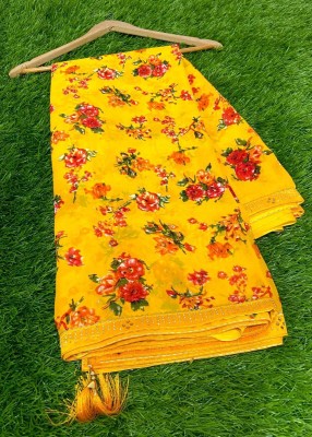 Dev Printed Chanderi Georgette Saree(Yellow)