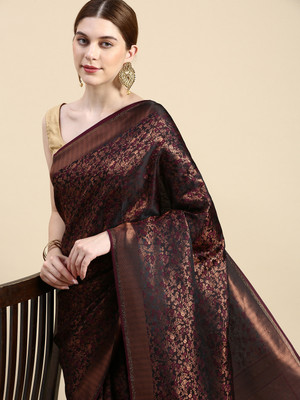 Mohey Self Design Bollywood Art Silk Saree(Brown)