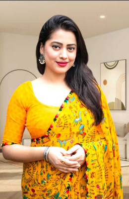 AVTC Self Design Bollywood Georgette Saree(Yellow)