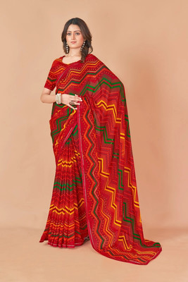 Nandita designer Printed Bandhani Chiffon Saree(Multicolor)