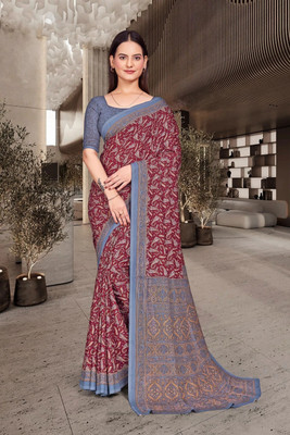 Feminista Printed, Solid/Plain Daily Wear Crepe Saree(Maroon)