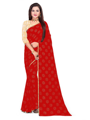 HouseOfCommon Printed Bollywood Chiffon Saree(Red)