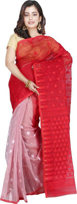 HouseOfCommon Embroidered Jamdani Cotton Silk Saree(Red, White)