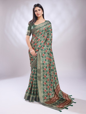 RekhaManiyar Printed Bollywood Silk Blend Saree(Green)
