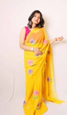Rangmani Self Design Handloom Handloom Chiffon Saree(Yellow)