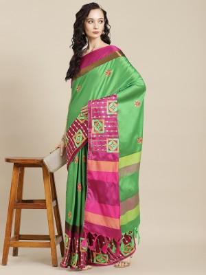 SERONA FABRICS Embroidered Bollywood Cotton Silk Saree(Light Green, Pink)