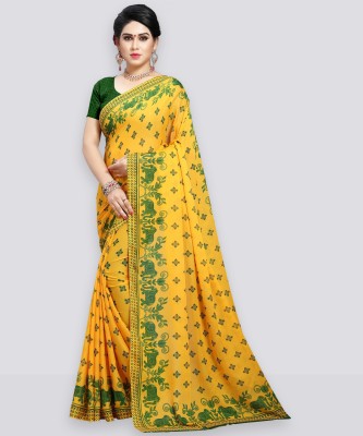 Anand Sarees Paisley, Animal Print Daily Wear Georgette Saree(Yellow)