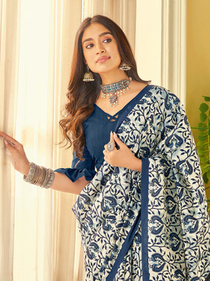 Divastri Printed Sambalpuri Silk Blend Saree(Cream)