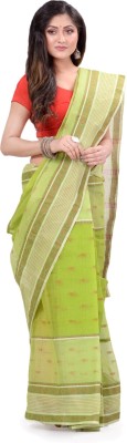 Desh Bidesh Self Design, Striped, Woven Bollywood Handloom Cotton Blend, Pure Cotton Saree(Green)