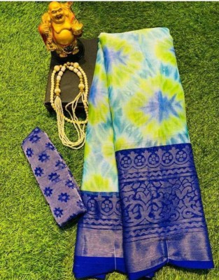 Fancy Fab Polka Print, Printed, Woven, Solid/Plain, Checkered, Color Block, Digital Print, Hand Painted Arani Pattu Art Silk, Brasso Saree(Blue)