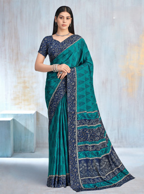 Tasrika Floral Print, Geometric Print, Digital Print, Printed Bollywood Crepe Saree(Green)