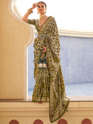 ANOUK Printed Banarasi Silk Blend Saree(Light Green)