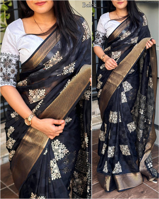 Dhanlaxmi CreationLLP Checkered Bollywood Jute Silk Saree(Black)