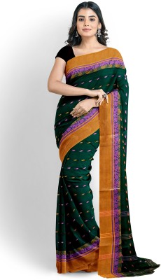 PRANATI ENTERPRISE Striped, Woven Tant Pure Cotton Saree(Dark Green)