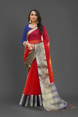 Aarunika SST Woven Bollywood Organza Saree(Red)