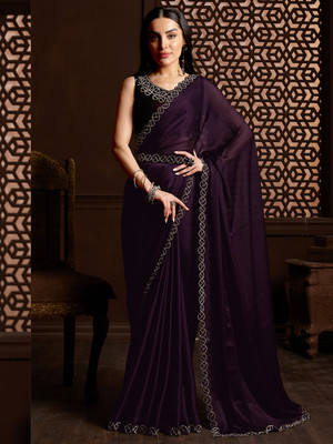 Divastri Embellished Bollywood Chiffon Saree(Purple)